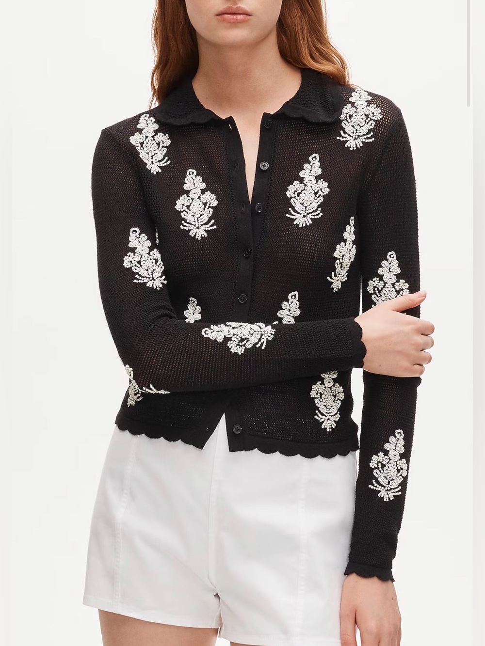 J CREW Collection Small  pointelle floral cardigan with embellishments CT961